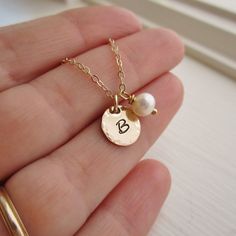 Gold initial necklace, pearl necklace, gold initial charm, gold charm necklace with freshwater pearl Pearl Necklace Gold, Gold Initial Necklace, Gold Letter Necklace, Gold Letter, Initial Necklace Gold, Gold Pearl Necklace, Gold Charm Necklace, Necklace Pearl, Gold Initial