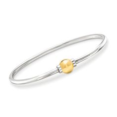 Cape Cod Jewelry Silver, 14kt Yellow Gold Bangle Bracelet. 7.5". For those special times when a minimalist fashion statement will speak volumes for you, our Cape Cod Jewelry bangle bracelet will be the one you slip on with total confidence! At the center shines a polished 14kt yellow gold ball along smooth sterling silver bangle. Concealed clasp, Cape Cod Jewelry sterling silver and 14kt yellow gold bangle bracelet. Cape Cod Jewelry, Beaded Bangles Bracelets, Yellow Gold Bangle, Sterling Silver Bangle, Real Jewelry, Bead Bangles, Sterling Silver Chain Necklace, Jewelry Sterling Silver, Gold Bangle