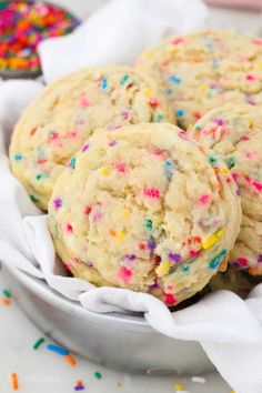 white chocolate chip cookies with sprinkles in a bowl