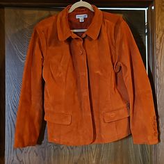 Wow, Autumn Burnt Orange Suede Jacket. Never Worn, No Tags Affordable Trendy Orange Outerwear, Cheap Orange Summer Outerwear, Suede Jacket, Suit Jackets, Burnt Orange, Color Orange, Blazer Suit, Banks, Suit Jacket