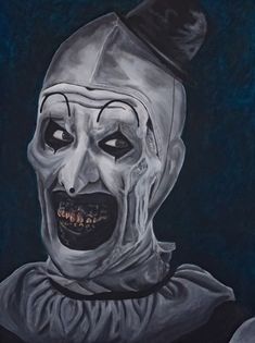 a painting of a creepy clown wearing a hat