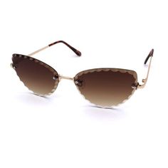 Women's classic 90s oceanic gradient lens retro vintage style cat eye sunglasses. Size: one size.  Color: Gold.  Gender: female.  Age Group: adult.  Pattern: floral. Rimless Sunglasses, Retro Vintage Style, Gold Sunglasses, Beveled Edge, Pattern Floral, Brown Gold, Cloth Bags, Cat Eye Sunglasses, Cat Eye