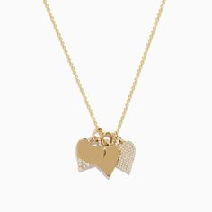 Effy Novelty 14K Yellow Gold Diamond Hearts Pendant Effy Jewelry, Heart Pendant Diamond, Diamond Heart, Gold Yellow, Heart Pendant, Gold Diamond, Yellow Gold, Pendant Necklace, Yellow