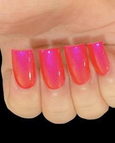 Firecracker Nails, Neon Red Pink Nails, Hot Pink Glow In The Dark Nails, Neon Pink Sparkle Nails, Bright Pink Nails With Glitter Accent, Neon Pink Gel Polish, Orange Red Nail Polish, Neon Nail Colors, Neon Red Nail Polish