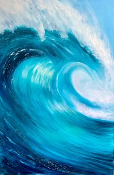 a painting of a blue wave in the ocean