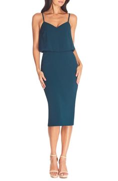 DRESS THE POPULATION ALONDRA BLOUSON SHEATH DRESS. #dressthepopulation #cloth Midi Pencil Dress, Knee Length Skirt Pencil, Sleeveless Sheath Dress, Versatile Dresses, Crepe Dress, Look Chic