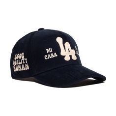 In LA we believe in hospitality. This is our universal way of saying "WELCOME". 100% Cotton CorduroySpot clean with distilled soapy water.Baseball hat with snapback closure. One size fits all. Collegiate Navy Baseball Cap With Flat Bill, Navy Snapback Fitted Hat For Baseball Season, Navy Snapback Hat With Flat Brim For Sports Events, Navy Flat Brim Snapback Hat For Sports Events, Navy Snapback Hat For Sports Events, College Baseball Season Flat Bill Cap, Navy Snapback Baseball Cap For Baseball Season, Navy Snapback Baseball Cap For Sports Events, Navy Baseball Cap For Sports Events