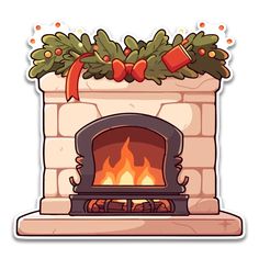 a fireplace with christmas decorations on it