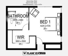 the floor plan for an apartment with one bedroom and two bathrooms, including a bathroom