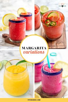 margarita cocktails with text overlay that says margarita variations on the top and bottom