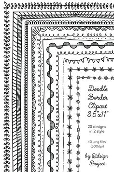 a set of hand drawn doodle border designs