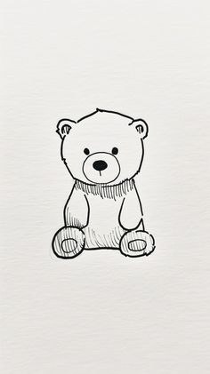 a black and white drawing of a teddy bear sitting on the ground with its eyes closed