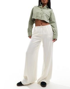 Wide Leg Pants by Bershka Adding to bag in 3, 2, 1… Plain design High rise Drawstring waistband Side pockets Wide-legged Satin Trousers, Winter Party Dress, Satin Pants, Long Sleeve Floral Dress, Satin Slip Dress, Pantalon Large, Linen Trousers, Plain Design, Maxi Dress Trend