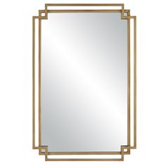 a gold framed mirror on a white wall with an art deco border around the edges