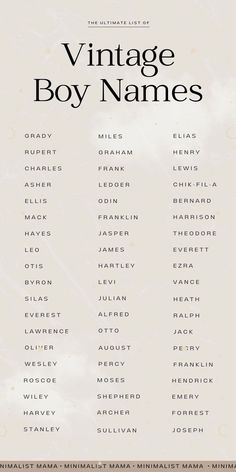 the vintage boy names are shown in black and white