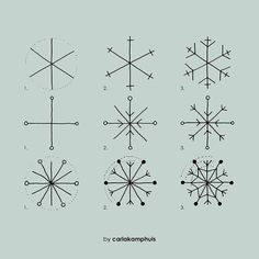 four different types of snowflakes are shown in this graphic style, and each has three