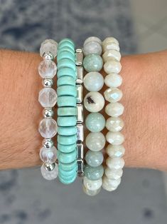 Our Amazonite 8mm Bracelet is natural stone, its soft pastel is so simple and beautiful. Making it the perfect accessory for any season. Bracelets made 7 inches unless buyer lets us know to make them smaller or larger. Please refer to our sizing page. HOC spring Everyday Turquoise Stackable Stretch Bracelet, Amazonite Beaded Bracelets For Everyday, Everyday Hypoallergenic Crystal Bracelet With Round Beads, Amazonite Gemstone Beads Bracelet For Everyday, Casual Everyday Stretch Bracelet With Gemstone Beads, Everyday Amazonite Gemstone Beads Bracelet, Natural Stones Amazonite Beaded Bracelets, Handmade Amazonite Bracelets For Everyday, Everyday Hand-strung Turquoise Stretch Bracelet