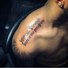 a man with a tattoo on his arm saying what's unique there is no progress