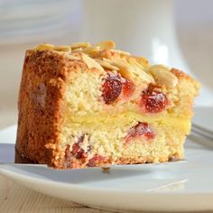 a piece of cake sitting on top of a white plate