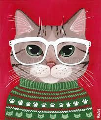 a painting of a cat wearing glasses and a sweater