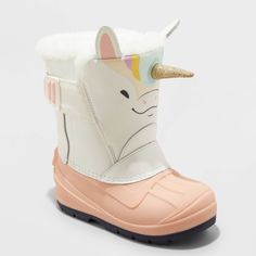 Get your little one ready for cool-weather outings in magical style with these Frankie Winter Boots from Cat & Jack™. Made from waterproof material with a breathable upper and featuring a closed-toe design, these winter boots help keep their feet dry, while the faux fur lining provides their feet cozy comfort. The medium-width boots features a hook-and-loop closure to let them find the most comfortable fit, while allowing for easy on and off. They're sure to add cool style to a variety of their Girls Clogs, Boys Winter Boots, Girls Rain Boots, Fuzzy Boots, Sparkle Shoes, Waterproof Winter Boots, Rubber Boot, Girls Shoes Kids, A Unicorn