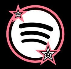 a pink and black logo with stars in the center on a black background that says spotify