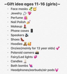 an info sheet with the words gift ideas for girls