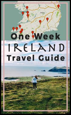 the cover of one week ireland travel guide with a woman standing in front of a map