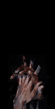 an abstract painting of two hands reaching for each other