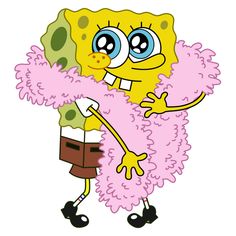 spongebob holding a pink pom - pom in his hand