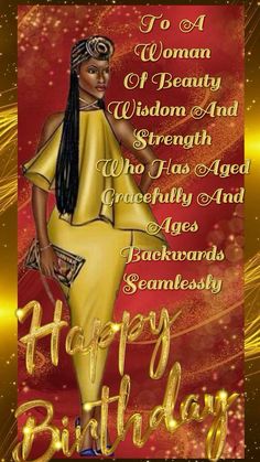 a birthday card with an image of a woman in yellow