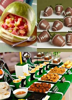 football themed desserts and snacks are on display