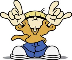 an image of a cartoon character sitting on the ground with his hands in the air