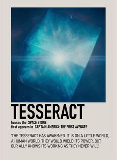 a poster with an image of a cube in the center and text that reads, tessenact because the space stone first appears in latin america