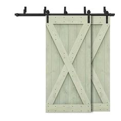 an open sliding door with metal bars on the top and bottom, against a white background