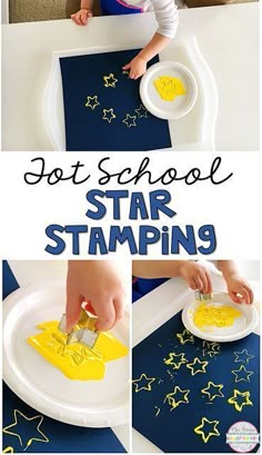 Star stamping with cookie cutters is a simple fine motor activity that is perfect for a space theme in tot school, preschool, or the kindergarten classroom. Space Kindergarten, Preschool Camping, Space Lessons, Tata Surya