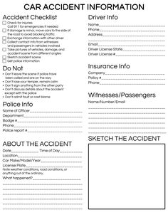 the printable accident information sheet is shown