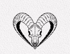 a ram's head with horns in the shape of a heart on a white background