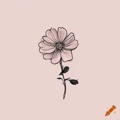 a drawing of a single flower on a pink background