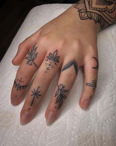 a person's hand with tattoos on it