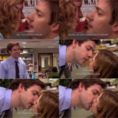 two people kissing each other in the office