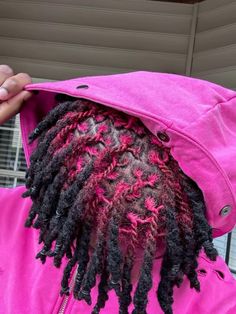 Pink Locs Hairstyles, Pink And Red Locs, Colorful Dreadlocks, Locs Color Ideas, Pink Locs, Loc Colors, Dreadlocks Hair Care, Bleached Hair Men