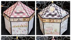 three different pictures of a circus tent made out of scrap material and paper machs