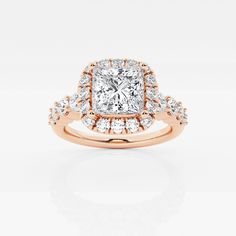 a cushion cut diamond engagement ring set in rose gold