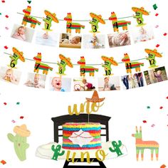 PRICES MAY VARY. This is adorable bright and colorful monthly photo banner adorned. Perfect to display your little ones photos at their first birthday party. Great for photo props. The perfect banner for your llama, Fiesta, Taco bout a party, Mr Onederful themed party, baby first birthday party. FIESTA BANNER Add extra decor to your next Fiesta or Mexican themed party with this beautiful Fabric banners. Package Included: 1 x UNO banner, 1 x cake topper, 1x12 stickers for banner. Decorate your pa Uno Cake, Photo Banner First Birthday, Fiesta First Birthday, Monthly Photo Banner, First Birthday Banner