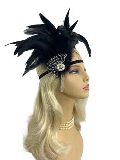 Great Gatsby Headband Flapper Headband Headpiece 1920s Headband 1920s Flapper Roaring 20s Headband Black Silver Pearls Halloween Party Attire, 20s Headband, 1920s Headband, Flapper Party, Gatsby Headband, Flapper Headband, Foam Head, Headband Black, Gatsby Wedding