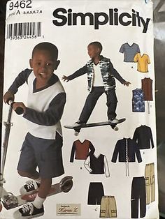 SEWING PATTERN SIMPLICITY 9462 Size A 3-8 Boys Pants Shirts UNCUT | eBay John Deere Fabric, Strick Top, Boys Vest, Toddler Pants, Motif Vintage, Top Sewing Pattern, Jacket Vest, Simplicity Sewing, Simplicity Sewing Patterns