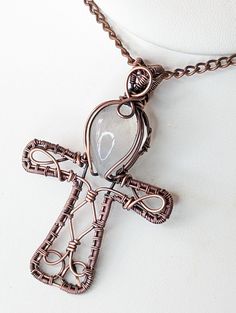 Crystal Jewelry Diy, Ankh Pendant, Galaxy Jewelry, Wire Necklace, Wire Pendant, Crystal Gifts, Jewelry Diy, Wire Wrap, Rainbow Moonstone