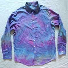 "This is a long sleeve button front casual dress shirt, hand tied and permanently color-fast dyed (by me, the seller) in a Merona cotton dress shirt in spiral purple pink blue tie dye. Men's size Medium Shirt measures --- 46\" chest width (23\" arm to arm), 31\" long, 33\" sleeve This shirt is newly made, in very good condition, with no holes or stains. Please see photos for details and write me with any questions. Check my other listings for more sweet vintage clothes. Thank you!" Tie Dye Long Sleeve Shirt For Summer, Long Sleeve Washed Shirt For Summer, Tie Dye Relaxed Fit Long Sleeve Shirt, Tie Dye Long Sleeve Cotton Shirt, Tie Dye Cotton Long Sleeve Shirt, Blue Pre-washed Long Sleeve Shirt, Blue Long Sleeve Pre-washed Shirt, Long Sleeve Button Down Dress, Blue Spiral