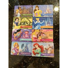 the disney princess cards are all in different colors